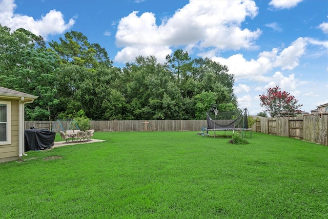 16307 Melody View Ct, Cypress, TX 77429 - fenced backyard with a trampoline and a patio area