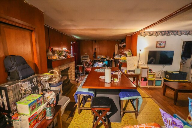 313 E Tidwell Rd, Houston, TX 77022 - dining area with a fireplace and wood finished floors