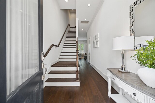 3410 Timbergrove Heights St, Houston, TX 77008 - stairway featuring wood finished floors and recessed lighting