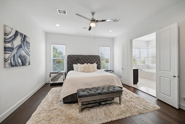 3410 Timbergrove Heights St, Houston, TX 77008 - bedroom with dark wood-style flooring, recessed lighting, and ceiling fan