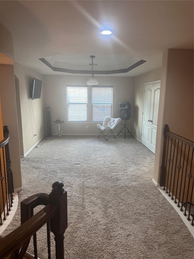 4714 Loggia Ln, Humble, TX 77396 - unfurnished room featuring a tray ceiling, carpet, crown molding, and recessed lighting