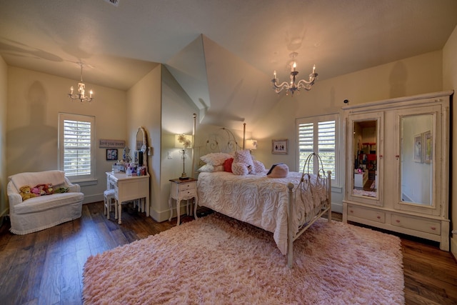 39577 Mesquite Dr, Hempstead, TX 77445 - bedroom featuring a chandelier, wood finished floors, and lofted ceiling