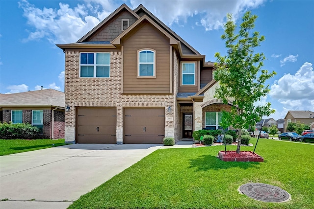 3306 Coopers Ridge Way, Houston, TX 77084 - view of front facade with driveway, an attached garage, a front lawn, and brick siding