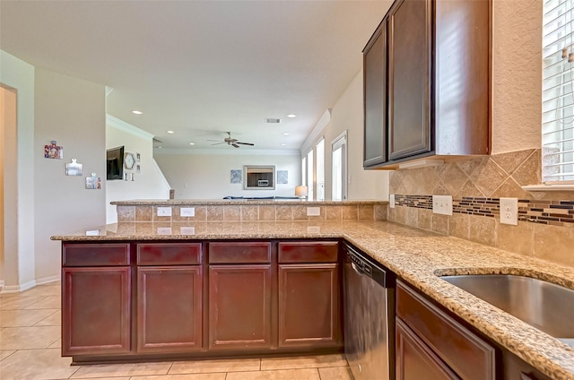 3306 Coopers Ridge Way, Houston, TX 77084 - kitchen with dishwasher, a ceiling fan, healthy amount of natural light, a peninsula, and recessed lighting