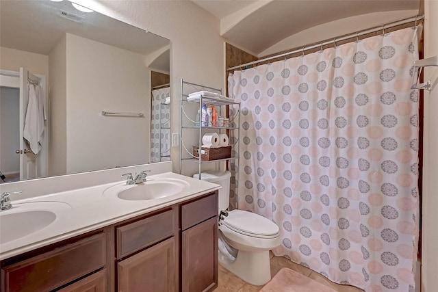 3306 Coopers Ridge Way, Houston, TX 77084 - bathroom with double vanity, tile patterned floors, and a shower with curtain