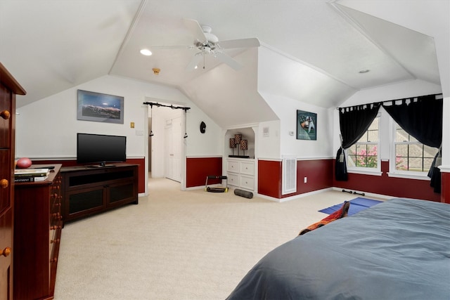 15 S Lakemist Harbour Pl, The Woodlands, TX 77381 - carpeted bedroom featuring lofted ceiling and a ceiling fan