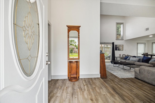 8218 Waynemer Way, Houston, TX 77040 - foyer with a towering ceiling, wood finished floors, and healthy amount of natural light