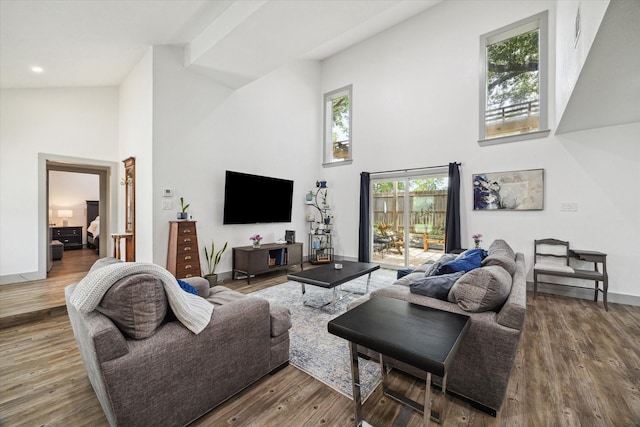 8218 Waynemer Way, Houston, TX 77040 - living area featuring high vaulted ceiling and wood finished floors