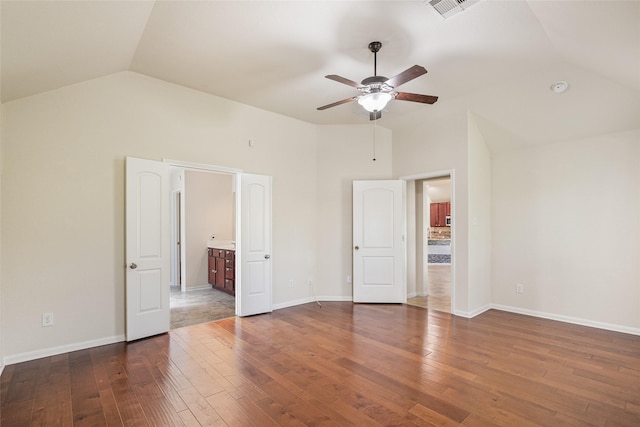 15218 Zenith Glen Ln, Cypress, TX 77429 - unfurnished bedroom with hardwood / wood-style floors, high vaulted ceiling, ensuite bathroom, and ceiling fan