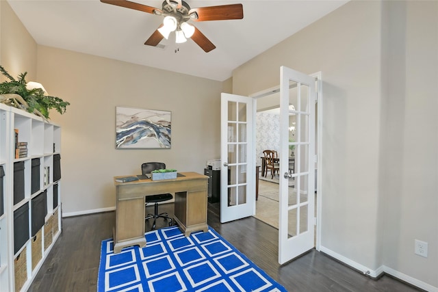 19538 Salt Grass Meadow Dr, Cypress, TX 77433 - home office featuring french doors, wood finished floors, and ceiling fan