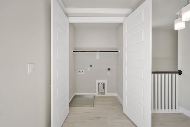 11929 Primrose Creek Trl, Houston, TX 77051 - washroom with electric dryer hookup, light wood-type flooring, and washer hookup
