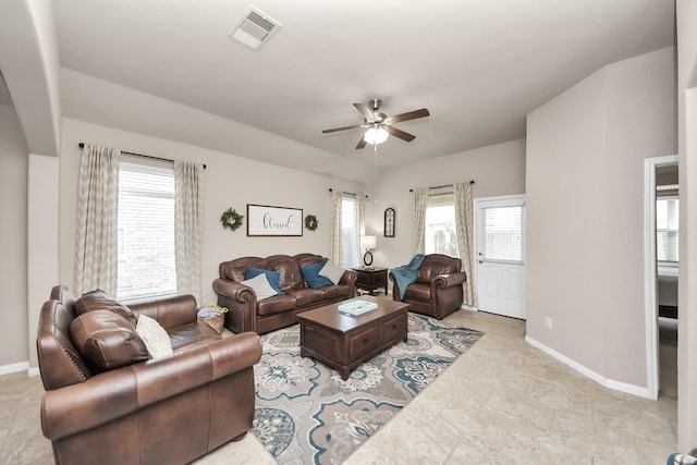 18614 Magnolia Dell Dr, Cypress, TX 77433 - living area featuring a ceiling fan and baseboards