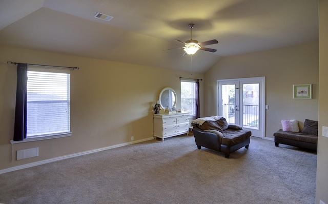 17410 Sandalisle Ln, Richmond, TX 77407 - carpeted living room with a ceiling fan and vaulted ceiling