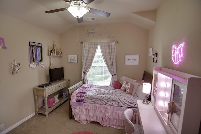 17410 Sandalisle Ln, Richmond, TX 77407 - carpeted bedroom featuring lofted ceiling and ceiling fan