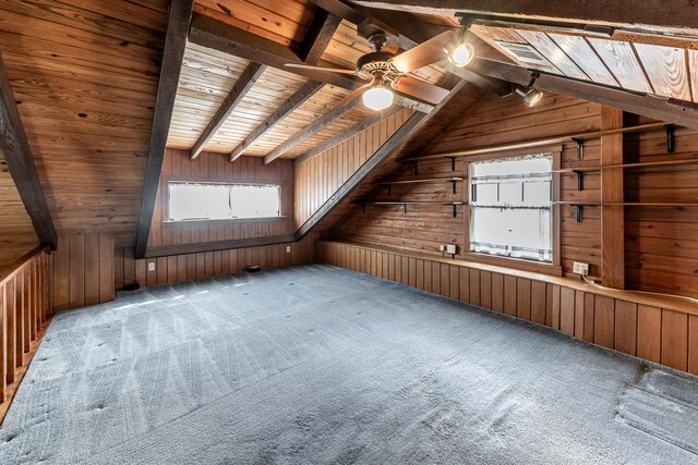 800 Fm 980 S, Point Blank, TX 77364 - bonus room with plenty of natural light, wood walls, carpet, ceiling fan, and wood ceiling
