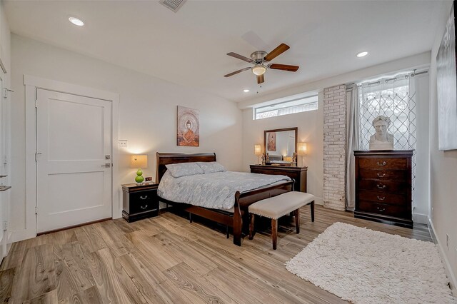 6628 Bayou Glen Rd Unit 6628, Houston, TX 77057 - bedroom featuring light wood-style flooring, recessed lighting, and ceiling fan