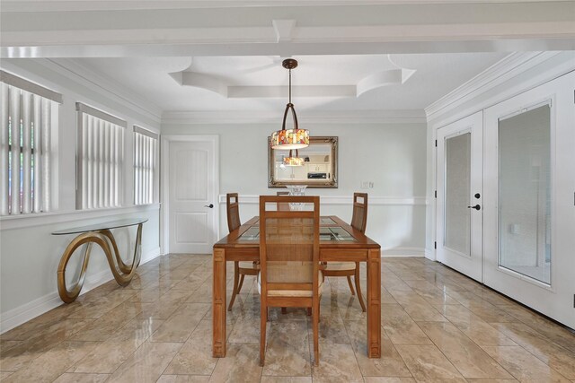 5227 Falvey St, Houston, TX 77017 - dining area featuring a tray ceiling, french doors, and crown molding