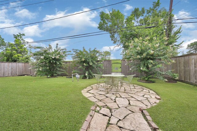 5227 Falvey St, Houston, TX 77017 - fenced backyard featuring a patio