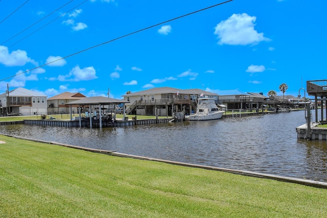 110 Four Master Rd, Freeport, TX 77541 - dock area with a residential view, a water view, and a yard