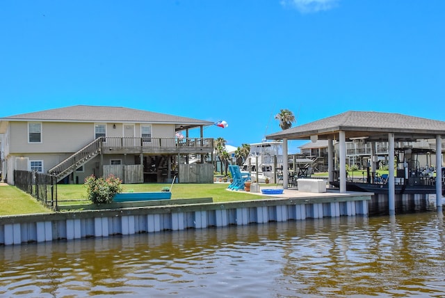 110 Four Master Rd, Freeport, TX 77541 - dock with stairs and a deck with water view