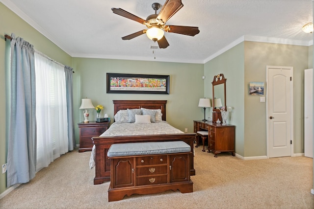 6430 Willow Pine Dr, Spring, TX 77379 - bedroom with light colored carpet, crown molding, and ceiling fan