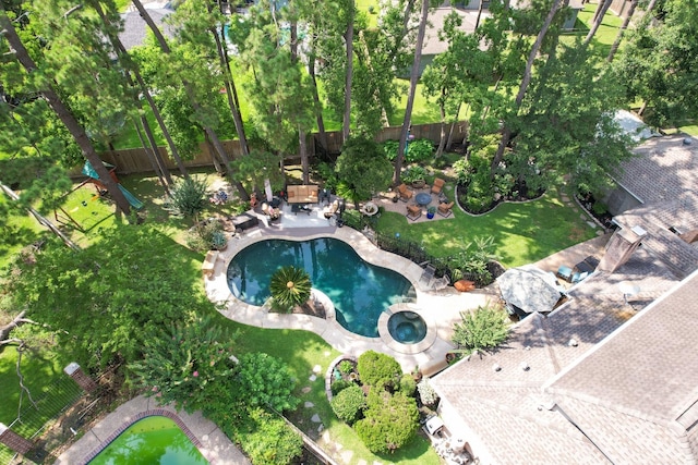 6430 Willow Pine Dr, Spring, TX 77379 - aerial overview of property's location with a pool area