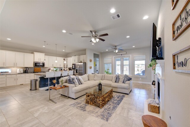 3502 Harper Ferry Pl, Katy, TX 77494 - living area featuring ceiling fan and recessed lighting