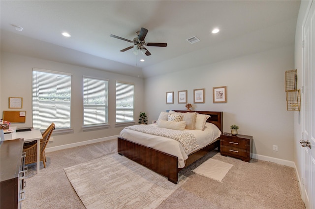 3502 Harper Ferry Pl, Katy, TX 77494 - bedroom with light colored carpet, recessed lighting, an office area, and a ceiling fan