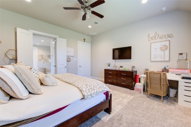 3502 Harper Ferry Pl, Katy, TX 77494 - bedroom featuring light colored carpet, recessed lighting, ceiling fan, and an office area