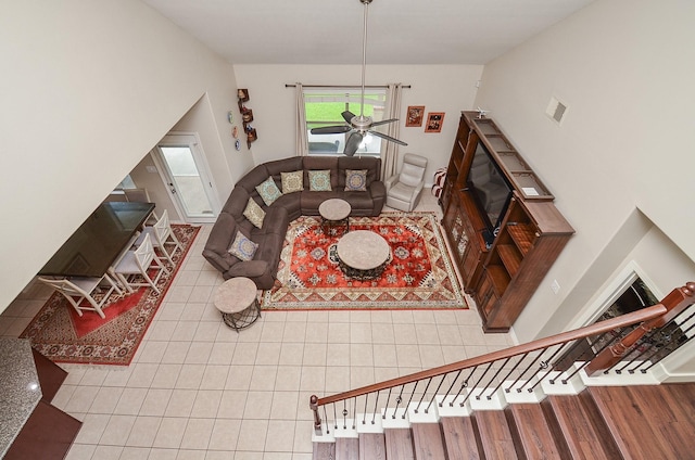 8711 Chamomile Meadow Trl, Katy, TX 77494 - tiled living area featuring ceiling fan