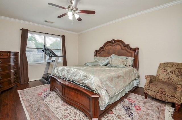 8711 Chamomile Meadow Trl, Katy, TX 77494 - bedroom featuring crown molding, hardwood / wood-style flooring, and ceiling fan