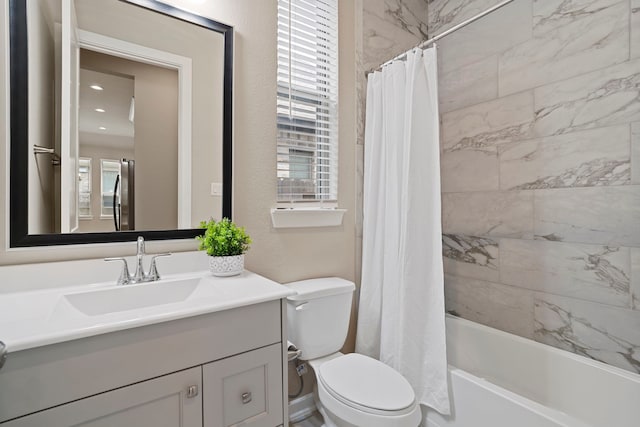 1919 Waters Branch Dr, Missouri City, TX 77459 - full bathroom with vanity, shower / tub combo with curtain, and healthy amount of natural light