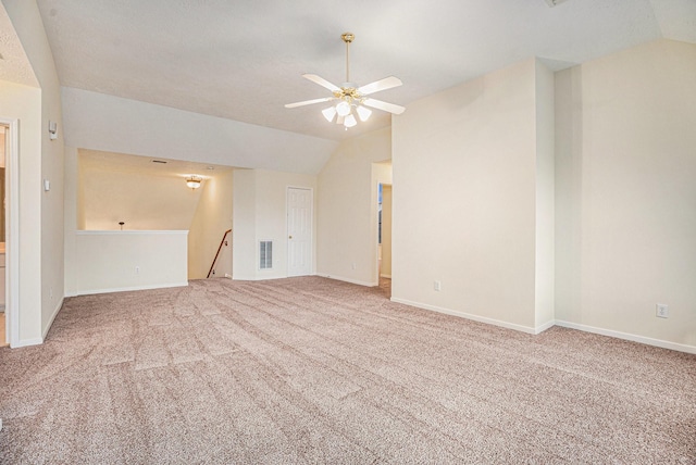 1726 Roaring Springs Ln, Seabrook, TX 77586 - carpeted spare room with vaulted ceiling and a ceiling fan