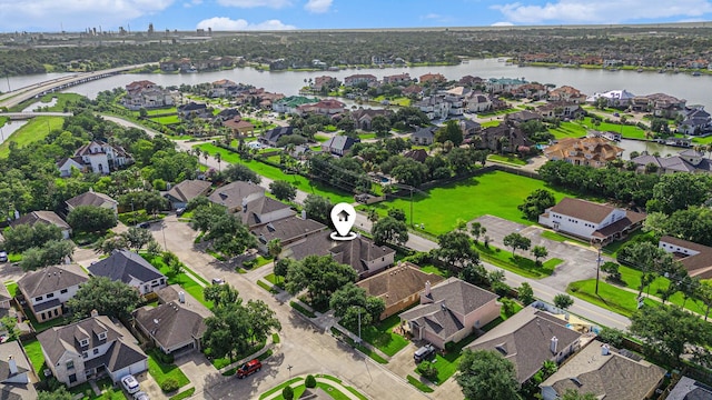 1726 Roaring Springs Ln, Seabrook, TX 77586 - aerial perspective of suburban area featuring a notable bridge and a nearby body of water