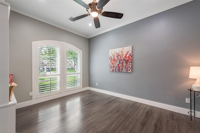 1013 Azalea Pointe, League City, TX 77573 - spare room featuring dark wood-style flooring, a ceiling fan, crown molding, and recessed lighting