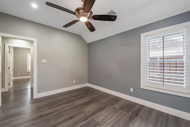 1013 Azalea Pointe, League City, TX 77573 - unfurnished room with ceiling fan, dark wood-type flooring, and vaulted ceiling