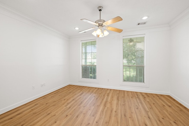 34310 High Point Dr, Magnolia, TX 77355 - spare room featuring ornamental molding, light wood-style flooring, recessed lighting, and ceiling fan