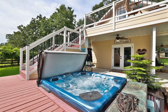 34310 High Point Dr, Magnolia, TX 77355 - wooden deck featuring stairway and ceiling fan