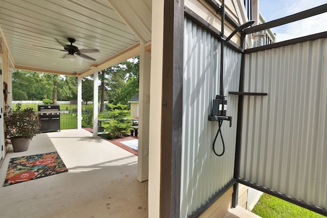 34310 High Point Dr, Magnolia, TX 77355 - view of patio / terrace featuring ceiling fan and a grill