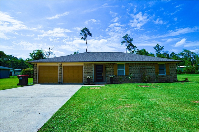 154 Wood Manor Ln, Sour Lake, TX 77659 - single story home featuring a garage, brick siding, concrete driveway, and a front yard