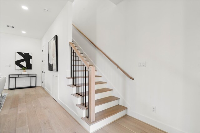 4110 Cortlandt St, Houston, TX 77018 - stairway with wood finished floors and recessed lighting