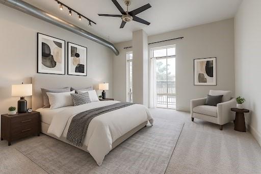 1616 Fountain View Dr Unit 202, Houston, TX 77057 - bedroom featuring carpet flooring, ceiling fan, and rail lighting