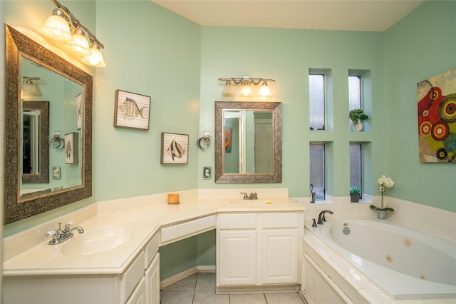 9434 Barretts Glen Ct, Houston, TX 77065 - full bathroom featuring double vanity, a whirlpool tub, and tile patterned flooring