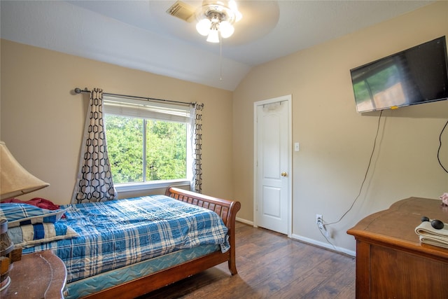 9434 Barretts Glen Ct, Houston, TX 77065 - bedroom with wood finished floors, vaulted ceiling, and ceiling fan