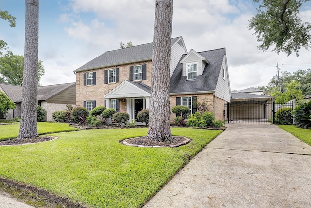 1109 Cheshire Ln, Houston, TX 77018 - view of front of property featuring brick siding, driveway, a gate, and roof with shingles