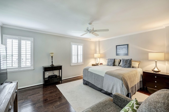 1109 Cheshire Ln, Houston, TX 77018 - bedroom featuring wood finished floors, ornamental molding, and a ceiling fan