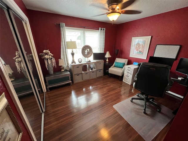51 S Trillium Ct, Lake Jackson, TX 77566 - office with wood finished floors, a textured ceiling, and ceiling fan