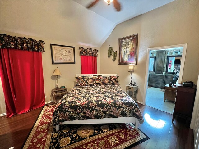 51 S Trillium Ct, Lake Jackson, TX 77566 - bedroom with wood finished floors, lofted ceiling, and ceiling fan