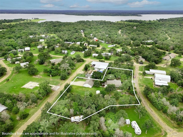 505 Sage Brush Dr, Somerville, TX 77879 - aerial overview of property's location featuring a nearby body of water and property parcel outlined
