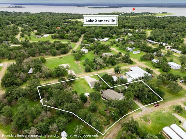 505 Sage Brush Dr, Somerville, TX 77879 - aerial overview of property's location featuring a large body of water and property boundaries highlighted